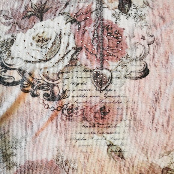 Unity World Wear Women's Tunic Size 2X 3/4 sleeve Rose and Tiny Pink Studding - Picture 2 of 4